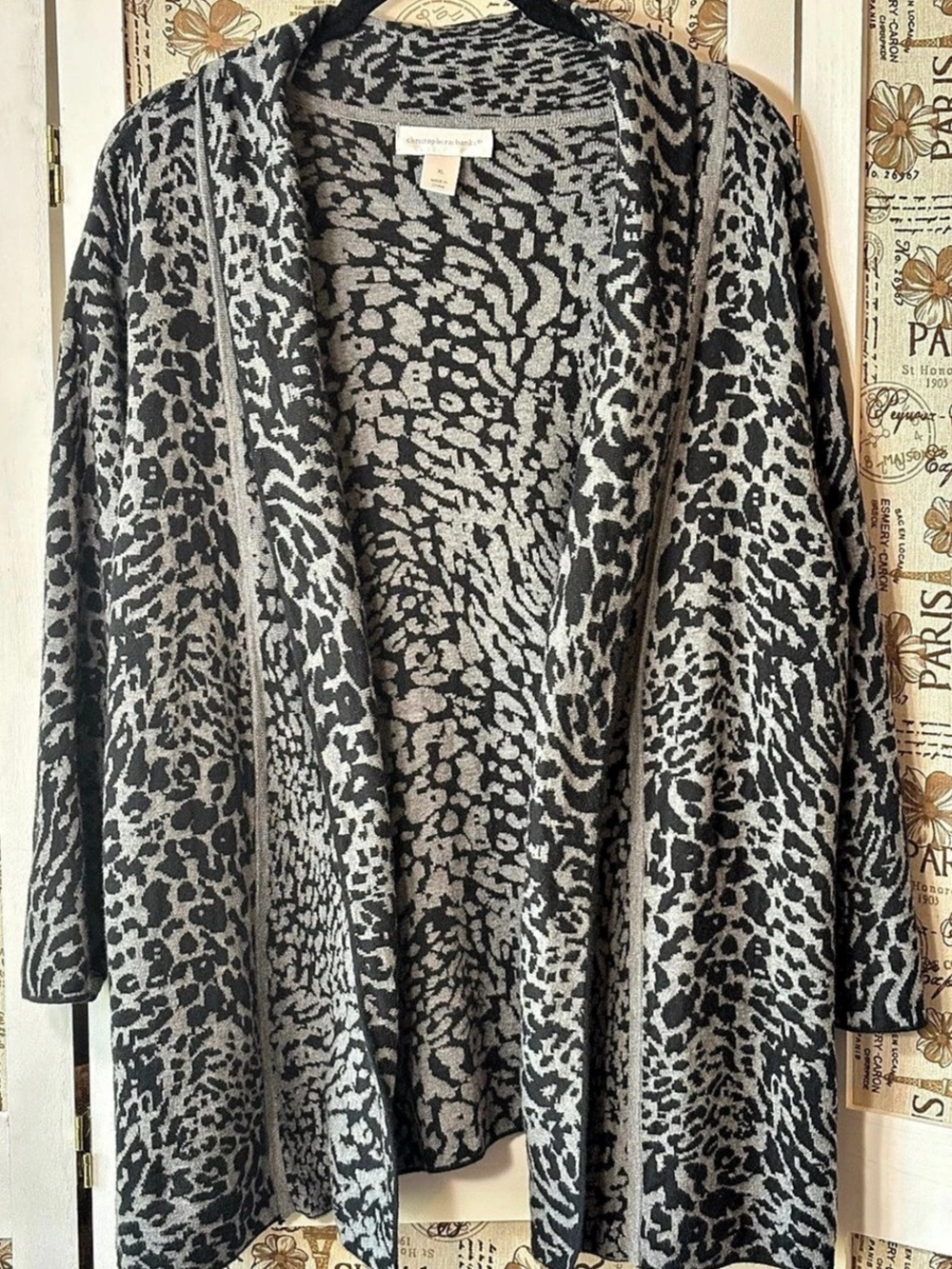 Christopher & Banks Animal Print Cotton Cardigan in Black & Gray XL